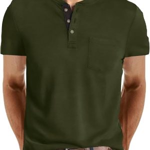 Mens Fashion Henley Shirts Long Sleeve Button Cotton T-Shirt with Pocket